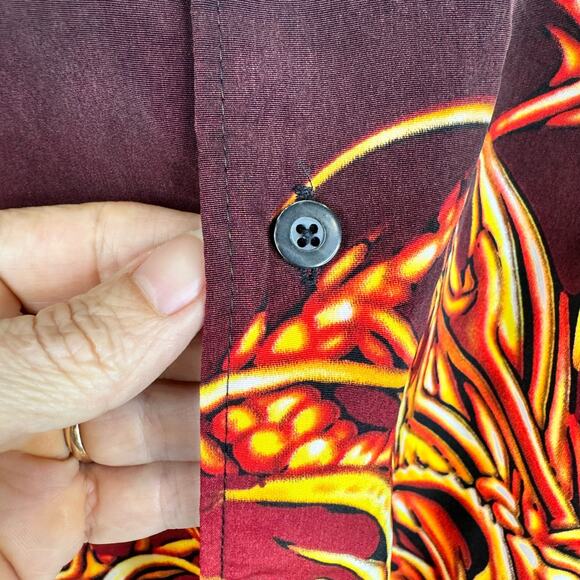 Vintage Y2K MT:2 Fire Dragon Short Sleeve Button Front Shirt Black Red Size XL - Picture 5 of 7